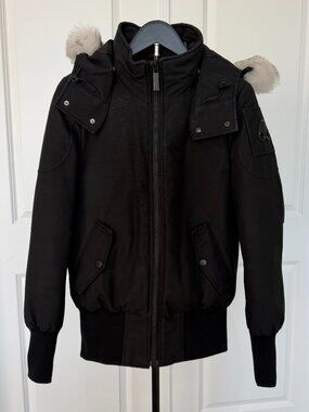 Moose Knuckles Yukon Bomber Jacket Black XS Genuine Fur